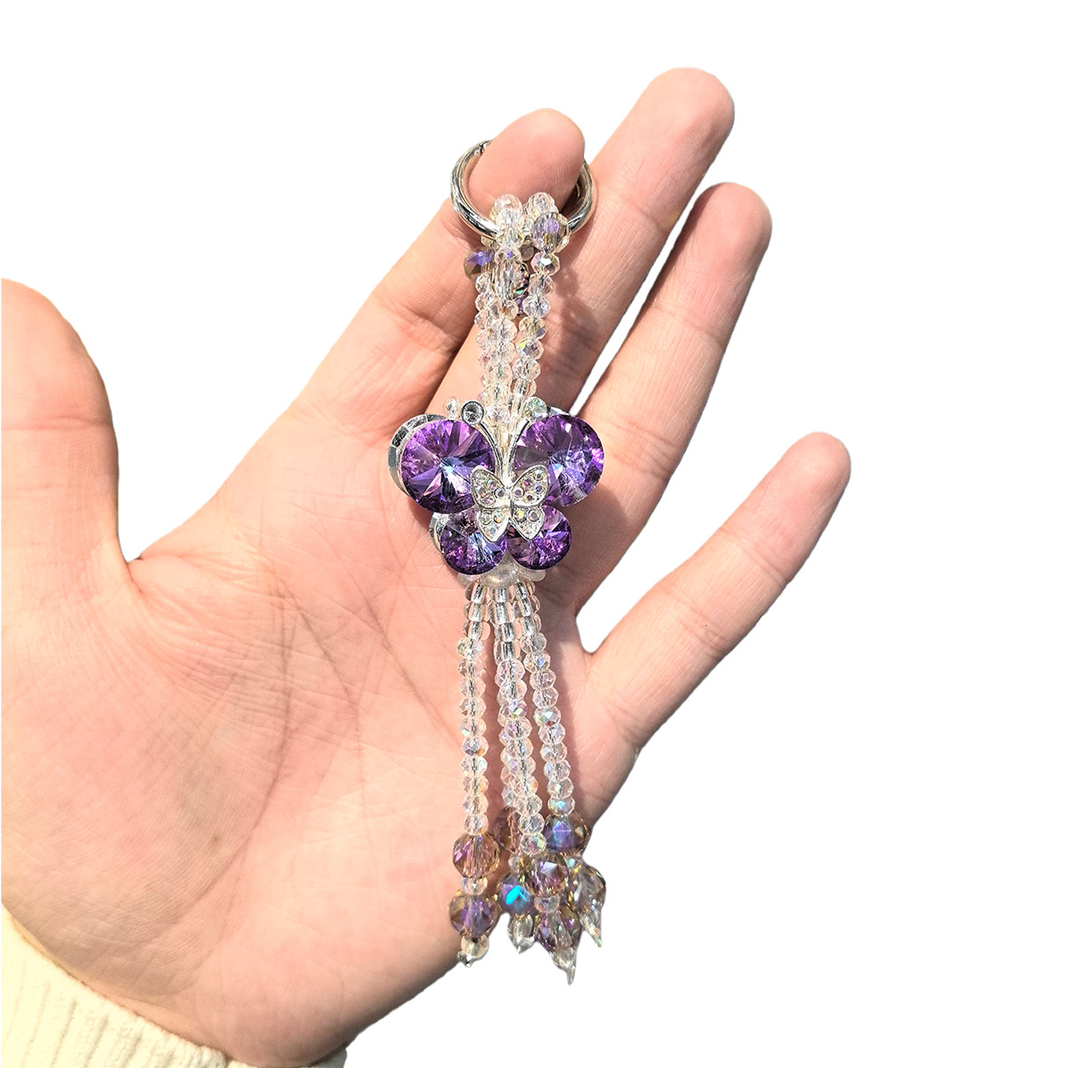 创意草莓水晶串珠钥匙扣 满钻合金流苏包包挂饰少女心可爱ins挂件