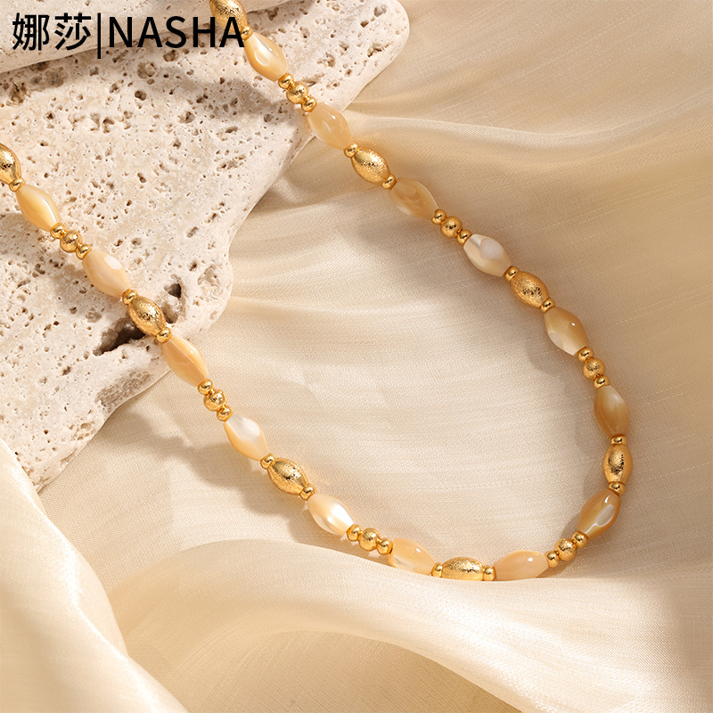 Nasha European and American Cross-border Natural Shell Necklace and Earring set, High-end jewelry set, ins Style Accessory set Specification image