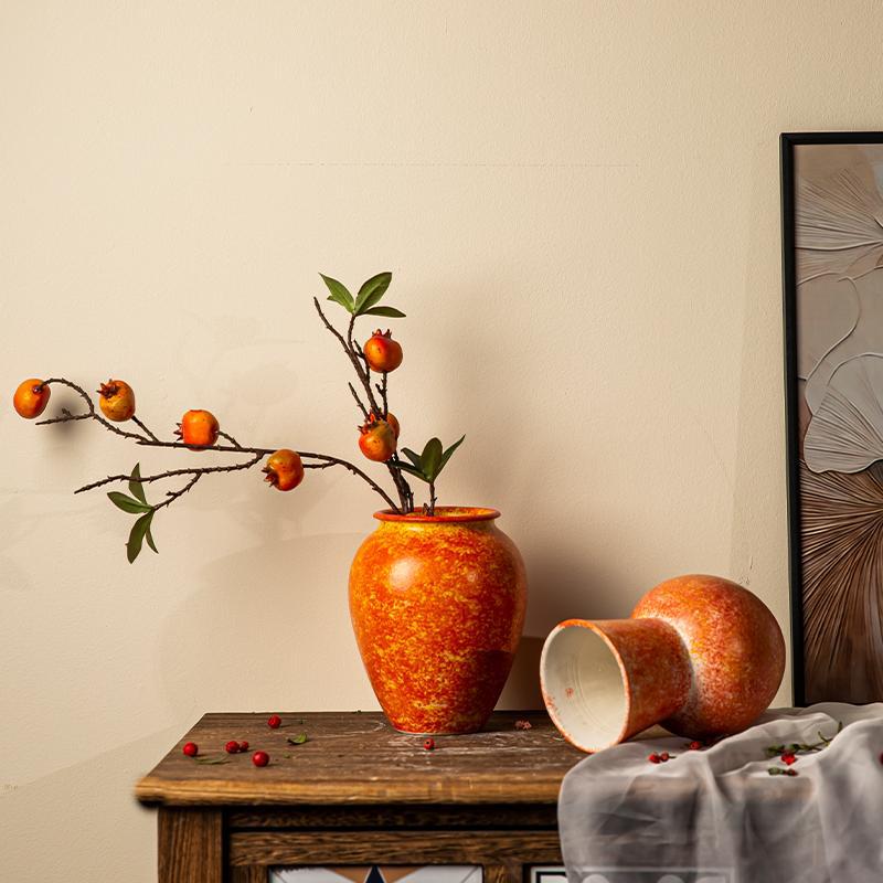 Jingdezhen ceramic vases, soda green rough pottery flower vases, living room home flower arrangement ornaments, retro jars for decoration details Picture