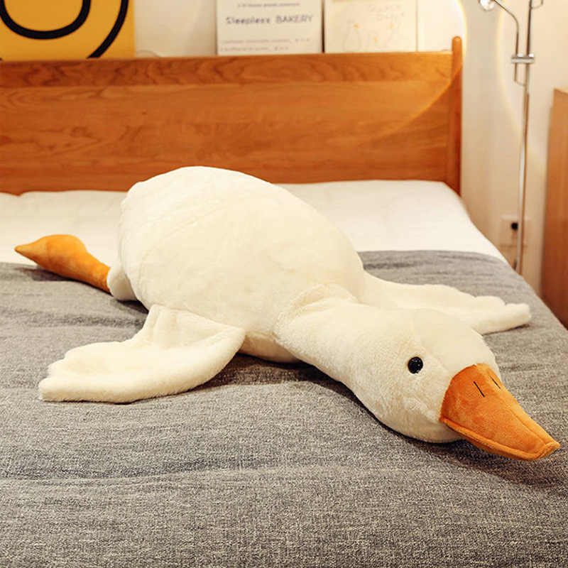 The new popular big white goose pillow, a long sleeping pillow, a sleeping doll, a gift for children and girls, and a big goose plush toy