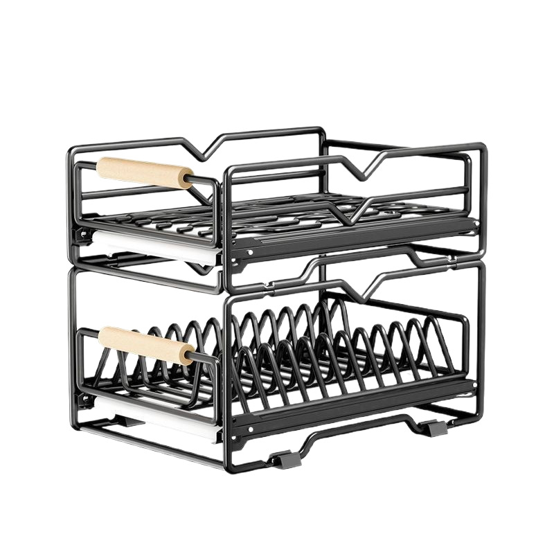 Kitchen storage rack, multi-layer pull-out adjustable cabinet dish storage rack, stainless steel telescopic dish draining rack Item Picture