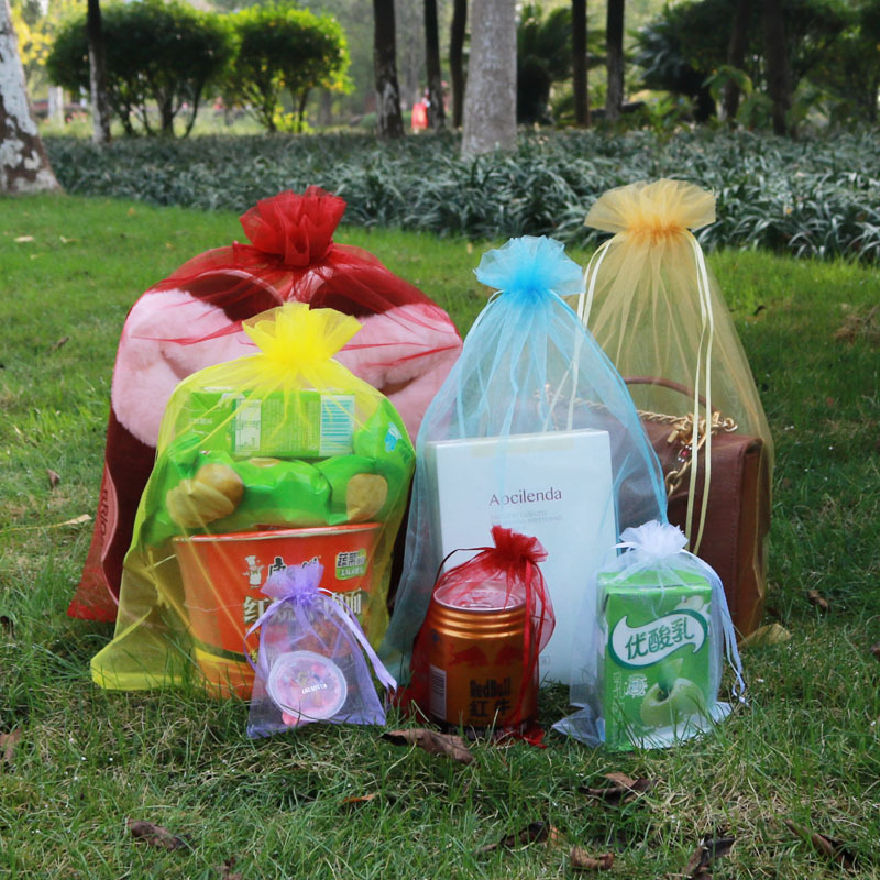 Solid-color pearl gauze mesh bags, solid-color drawstring opening gift, wedding candy bags, cosmetic trial packaging bags, wholesale in stock Specification drawing