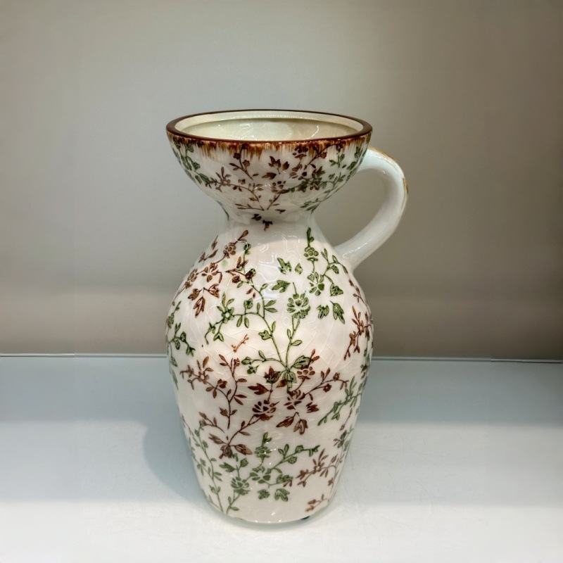 新中式手绘繁花复古陶瓷花瓶摆件高级感田园风客厅装饰水培插花器