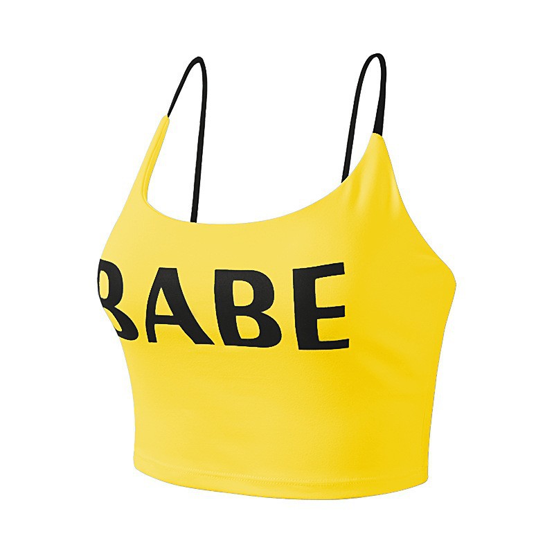 Letter halter vest, women's shock-absorbing running gathering sports underwear, thin shoulder straps, sexy yoga fitness bra full figure