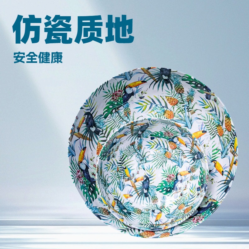 Foreign trade InS-style imitation porcelain bowls with printed patterns, Korean retro tableware, yogurt bowls, oat dessert bowls, melamine tableware, soup bowls full figure
