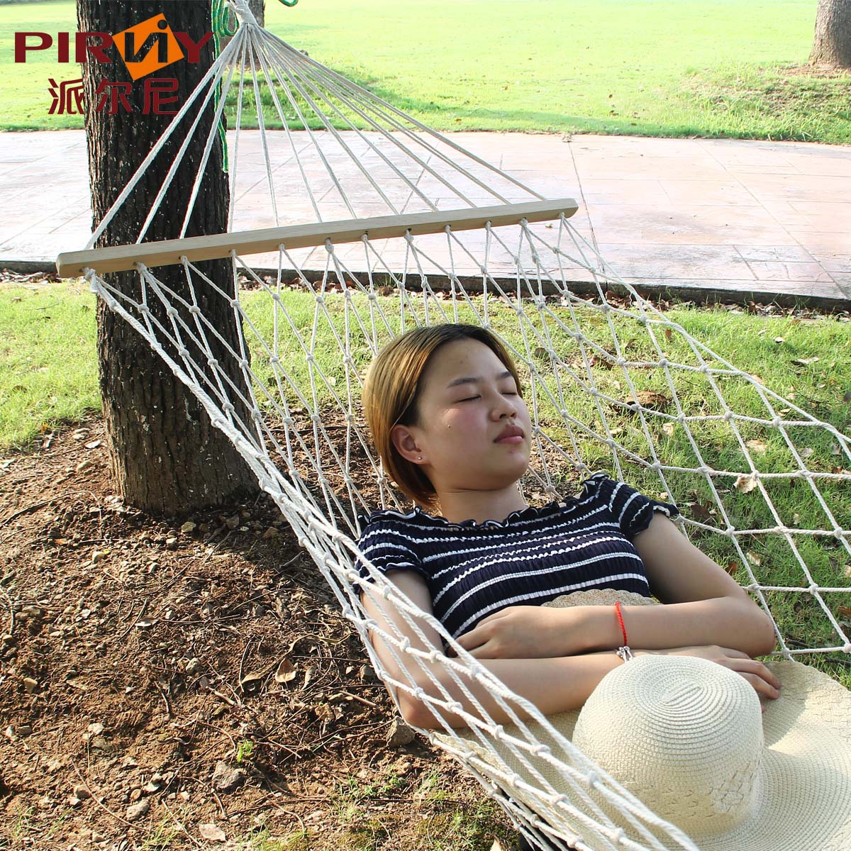 Sanjia Leisure Hammock Cotton Rope Outdoor mesh Single Person White 75-strand Camping swing Chair wholesale Hanging type