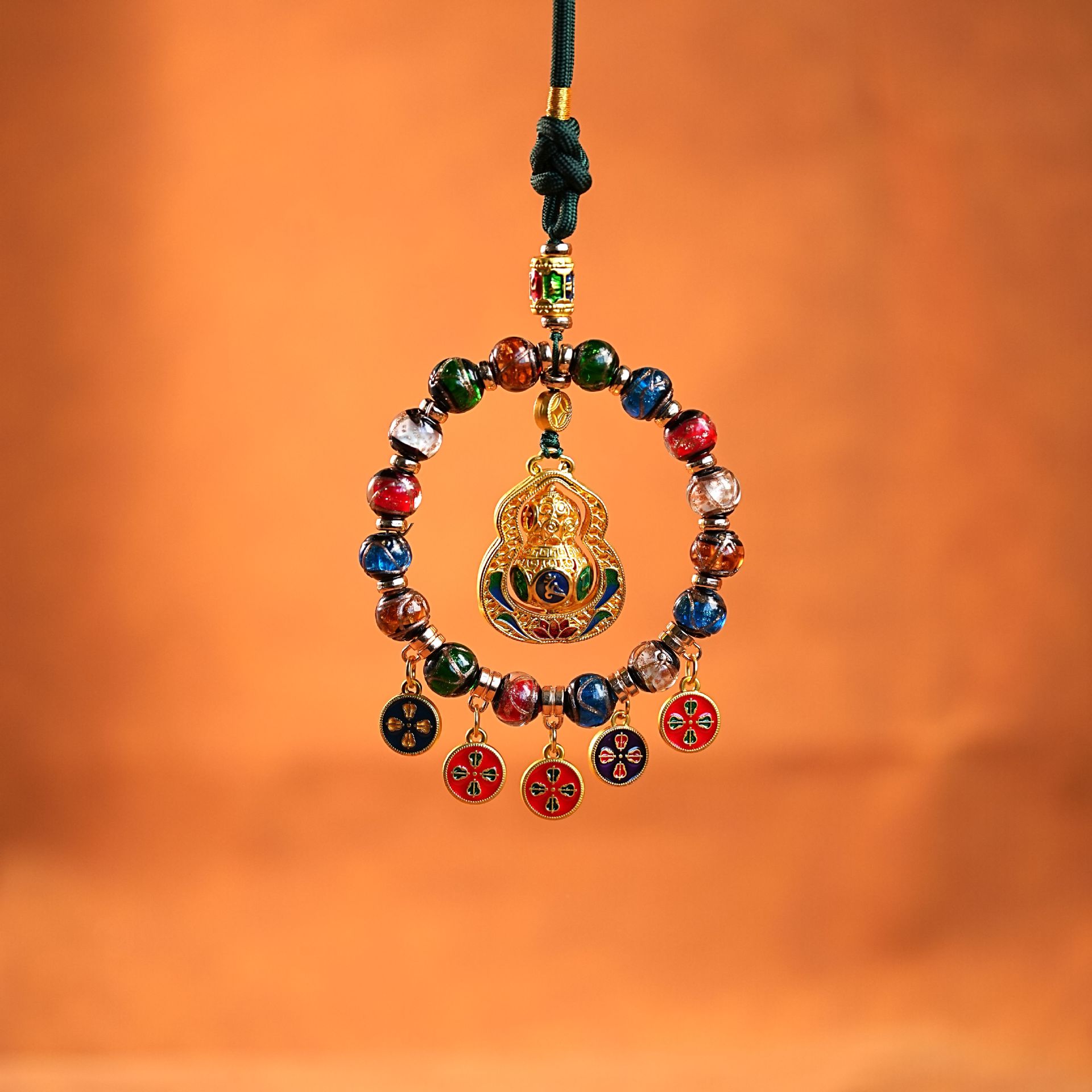 杭州灵隐五路财神挂件车挂五彩琉璃算盘平安纳福车饰装饰吊坠饰品