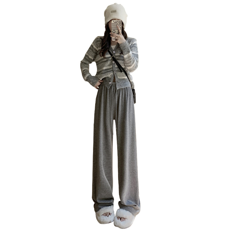 Spring and Autumn's new knitted cloud-shaped glutinous rice pants, loose high-waisted, drape casual wide-leg pants, and laid-back narrow floor-length pants Item Picture