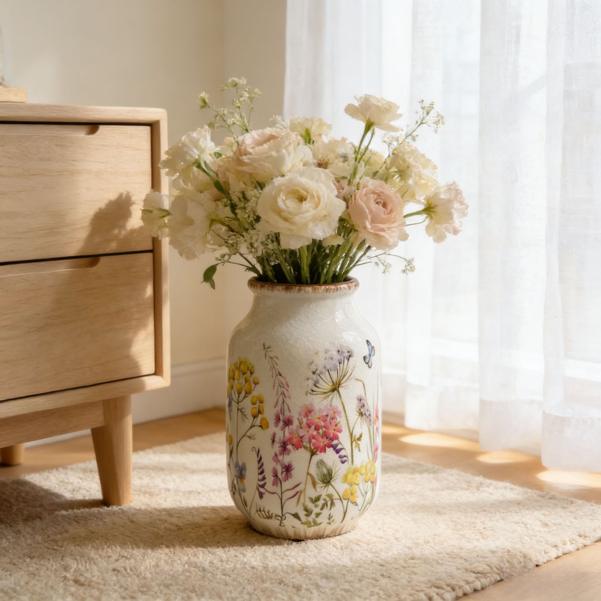 Ice crack colored flower ceramic vase, tabletop, entrance hall, TV cabinet, dining table, high-end, simple, warm and romantic details Picture