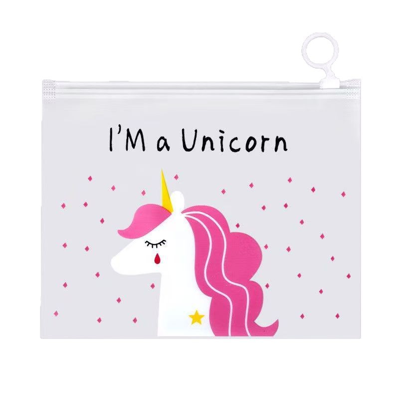 Cartoon rainbow unicorn file bag, student stationery storage bag, self-sealing bag, data organization ring pull edge bag Item Picture