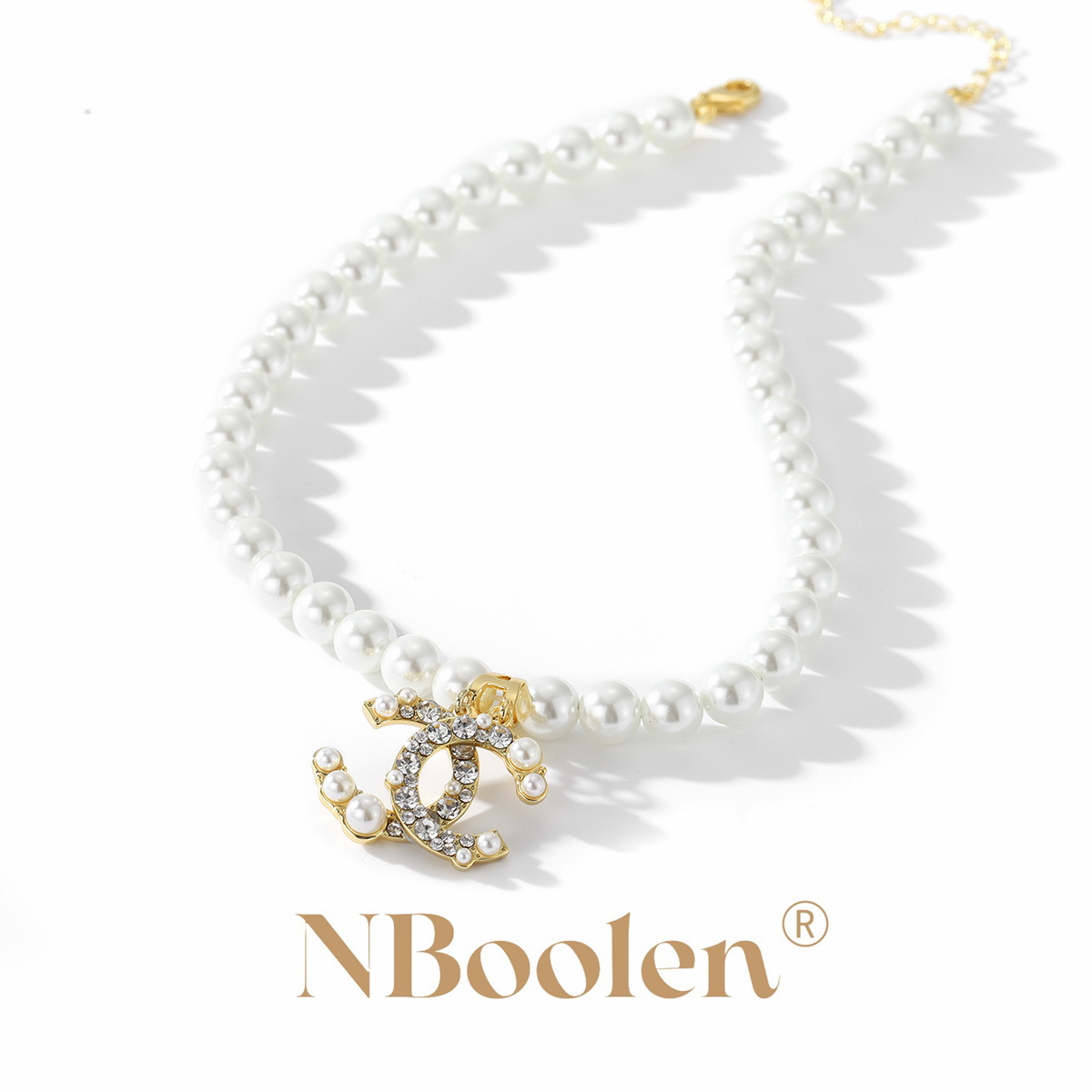 原创设计百搭时尚双C大牌个性潮流项链 时尚通勤网红风珍珠项链