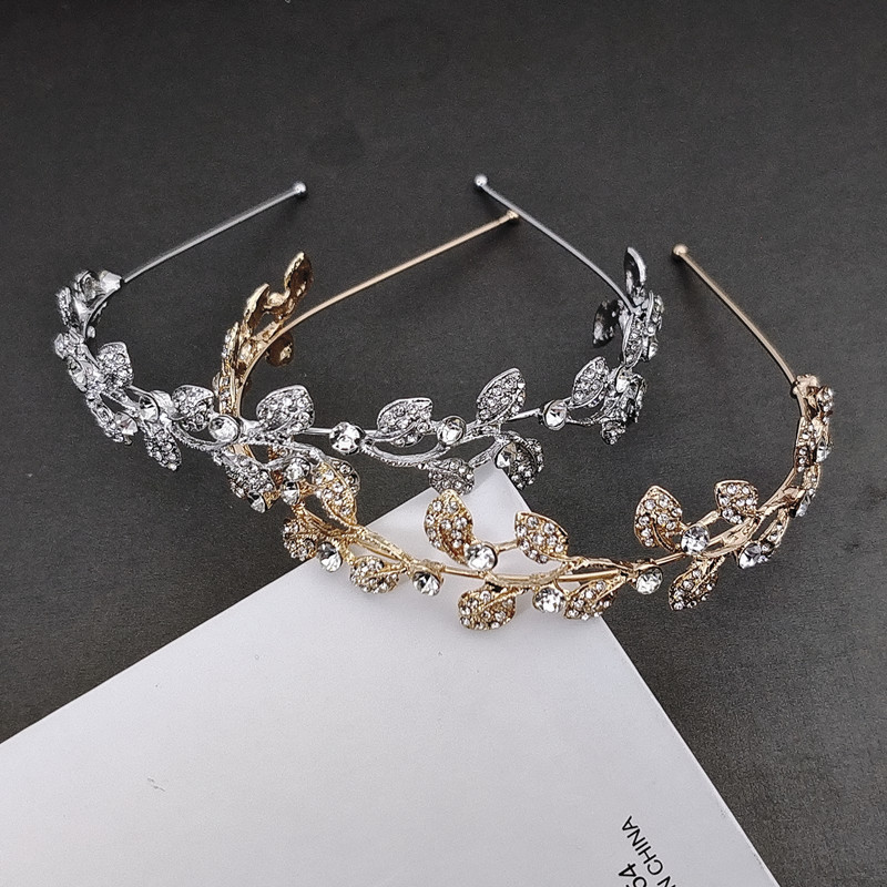 New original cast copper and diamond-encrusted exquisite retro bride's headwear, forest-themed golden leaf garland, hairband, crown and performance hair accessory Specification image