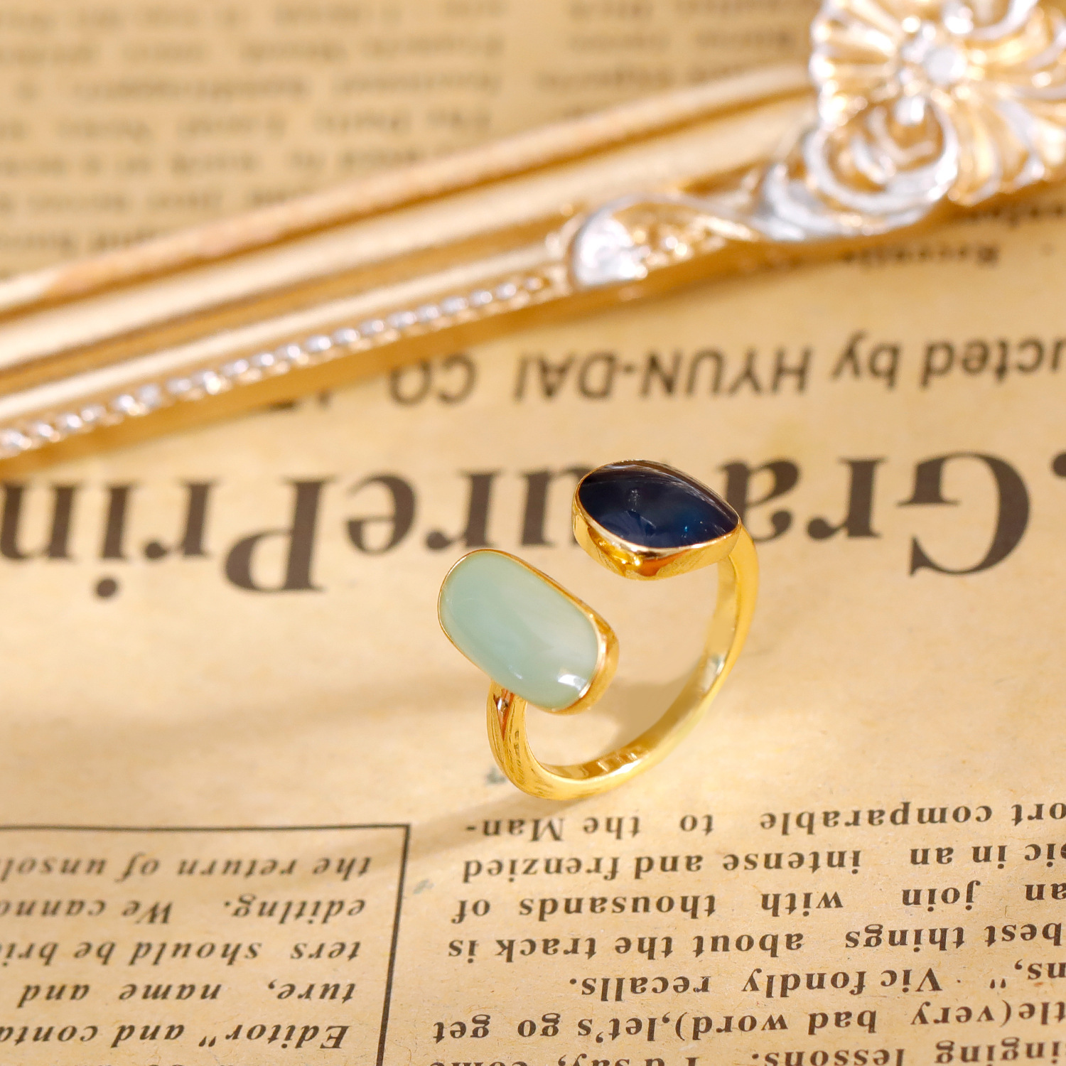 Elegante azul goteo de aceite de apertura anillo versión coreana simple anillo de anillo de las mujeres versátil moda anillo de viento frío frío red mano adorno