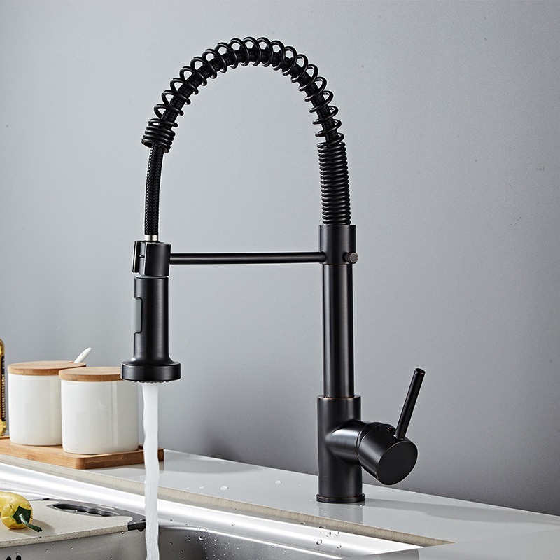 Cross-border supply of spring pull-out faucets, kitchen cold and hot multi-functional universal dual-outlet faucets for washing vegetables, sinks and faucets details Picture