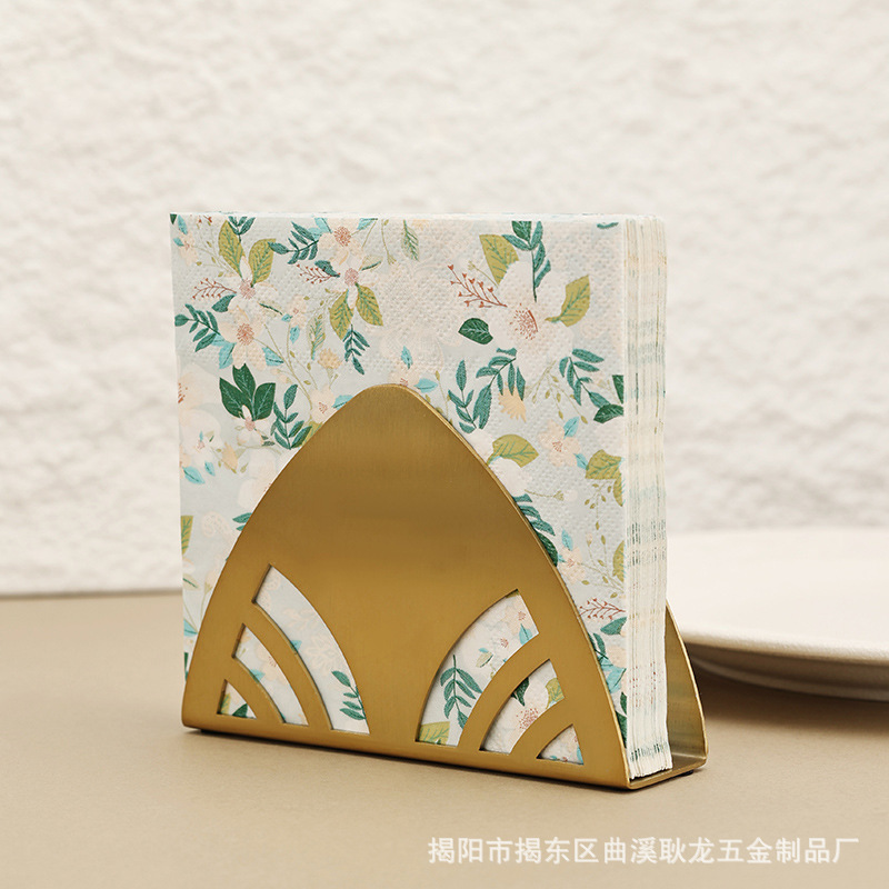 ins金色三角形不锈钢纸巾架 西餐厅咖啡厅酒店餐桌夹纸金属餐巾座产品图