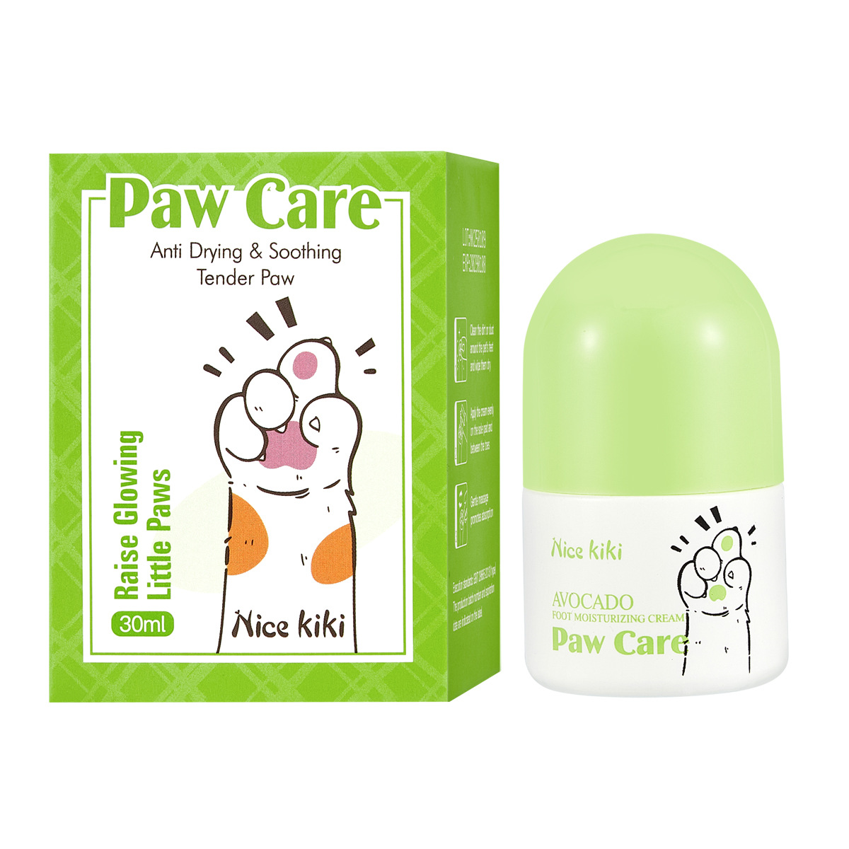 跨境专供 Nice kiki宠物润足滚珠液猫狗脚掌护理防干裂滋润护爪液白底实物图