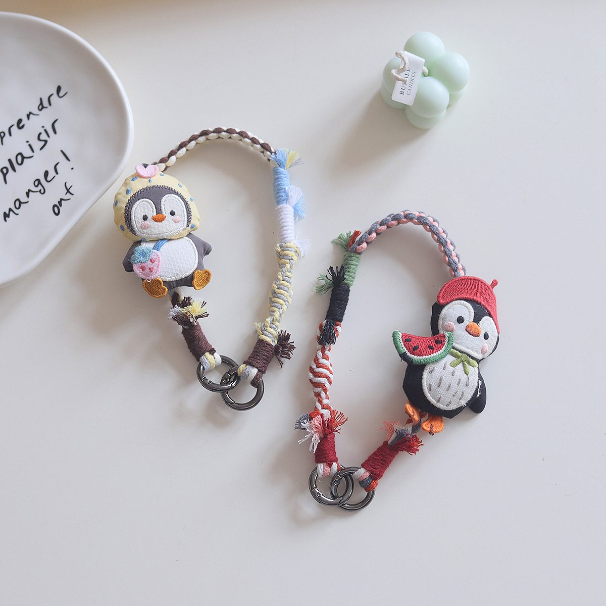 2026 Cute and playful hand-woven mobile phone lanyard, penguin rabbit animal lanyard, pendant, anti-loss wrist strap for girls Specification image