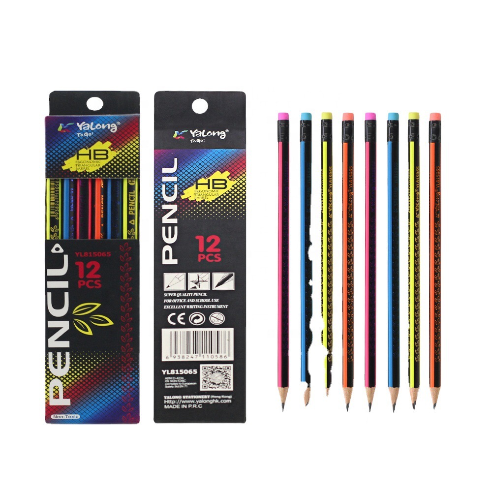 Yalong high-quality poplar wood student HB standard pencils, 12 pieces per set with eraser Specification image