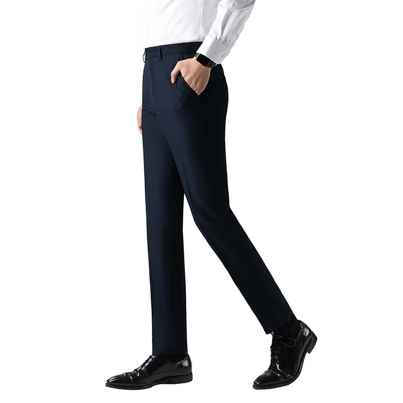 Wool machine-washable men's trousers, high-end men's business suit trousers, navy blue straight-leg drape men's trousers wholesale Item Picture