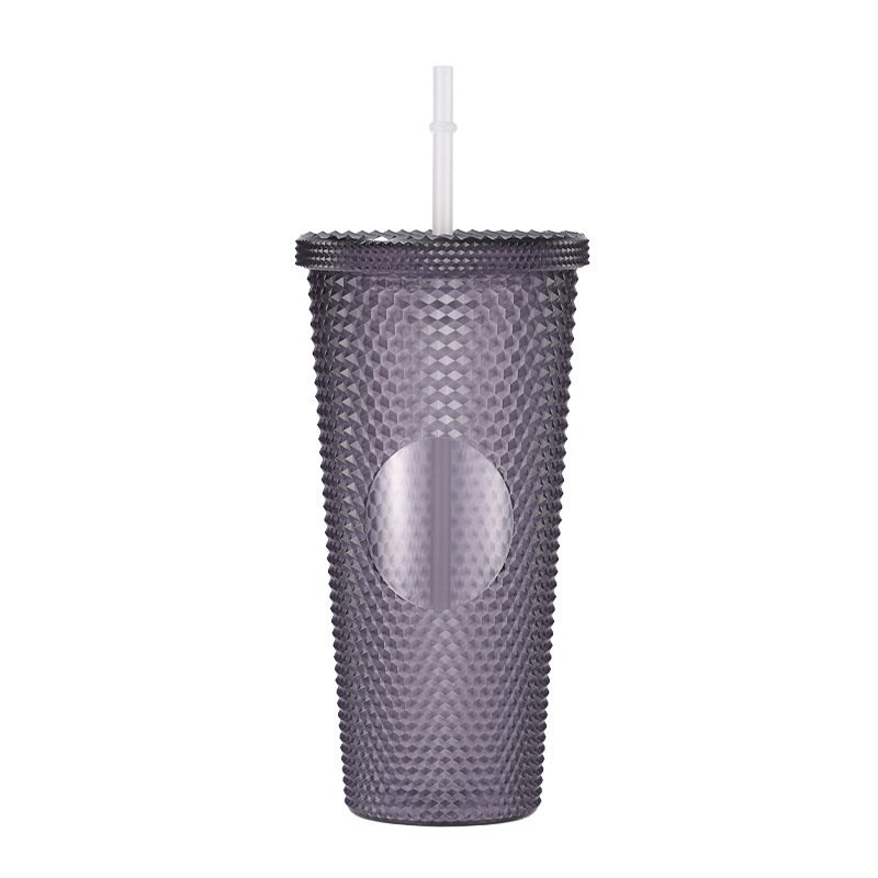 Cross-border durian cup three-piece set, two-piece set, double-layer, single-layer, large-capacity, prickly straw, plastic cup, custom logo Item Picture