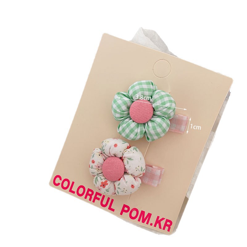 New Korean-style sweet floral checkered hair clips, children's fabric handcrafted bye-bye clips, baby sweet girl flower bangs clips Item Picture