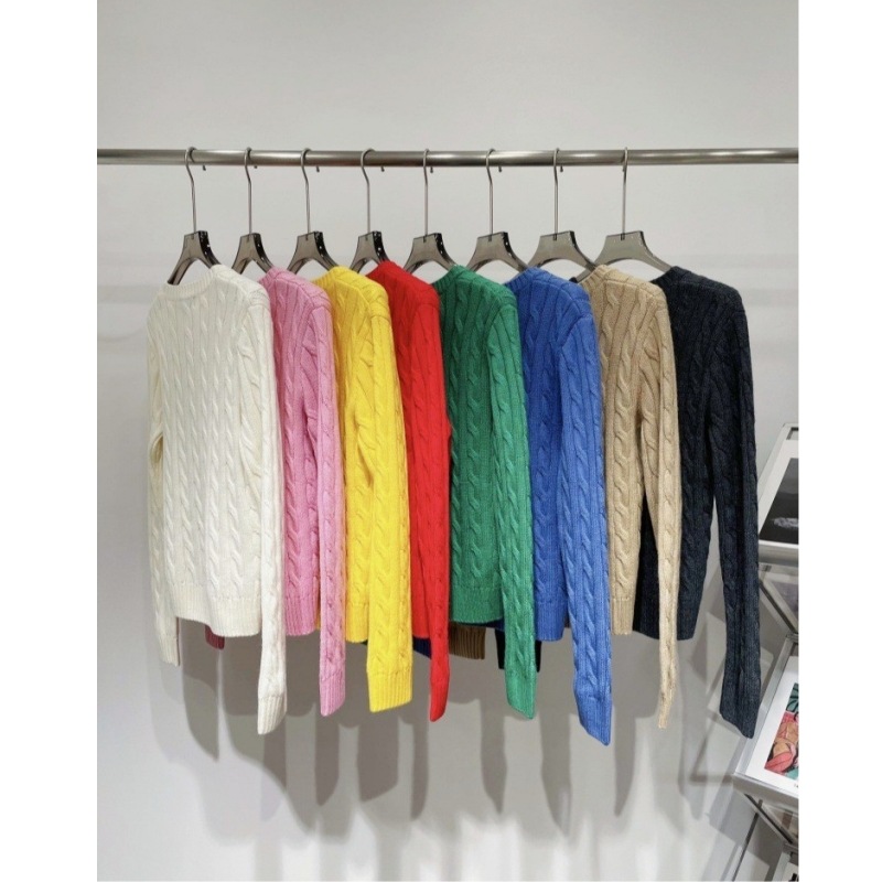 High-quality 100% wool RL classic style small horse logo embroidered twist knitted slim wool sweater for women details Picture