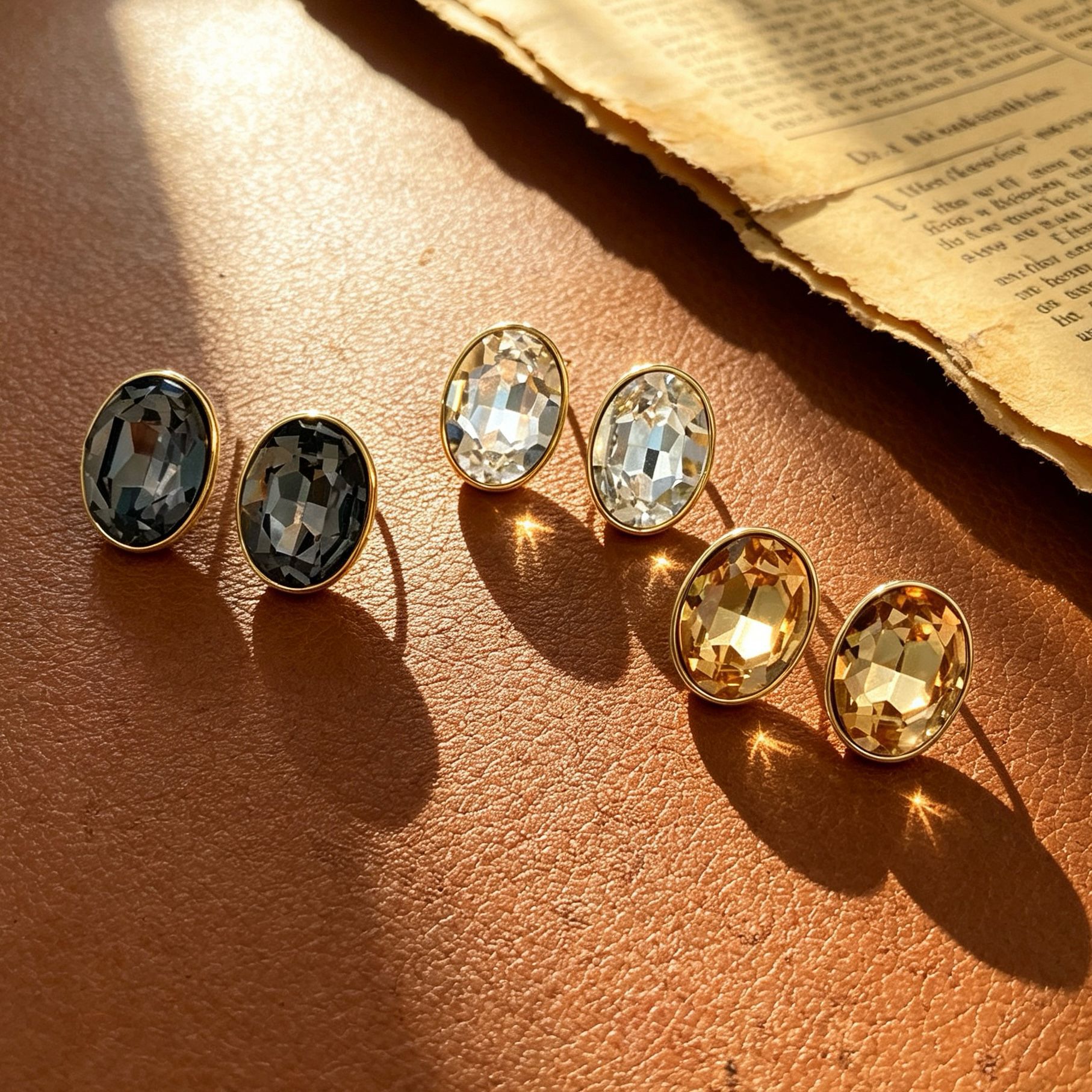 Wholesale of retro oval-cut large crystal ear studs, multi-color golden-edge water diamond ear rings, and versatile earrings with a light luxury atmosphere details Picture