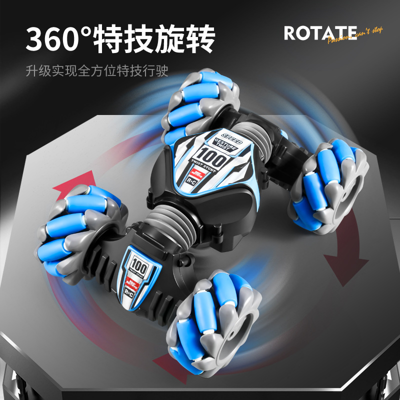 New mini twist car, spray double-sided car, sound and light stunt car, high-speed drift and deformation remote control car, children's toys Specification image