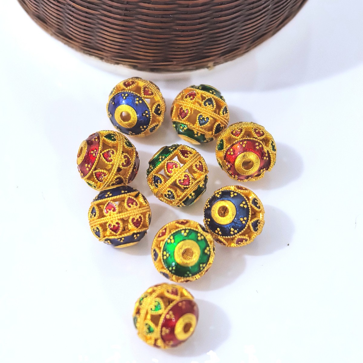 Ancient method sand gold good luck round bead enamel color firing blue oil drip separator bead DIY details Picture