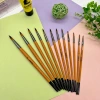 Cross-border Amazon 12-piece Orange Light watercolor Brush Oil painting acrylic set Round Head Wooden stick student nylon Brush details Picture