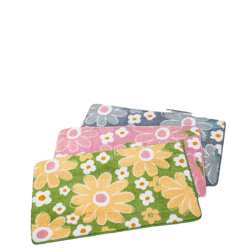 Tufted microfiber printed small floral Daisy flowers, fresh and sweet rural style, indoor bedroom entrance door mat Item Picture
