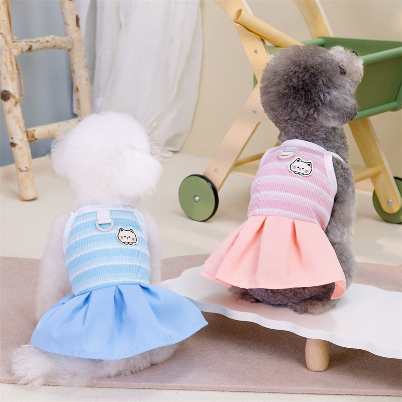狗衣服春夏新款泰迪比熊贵宾裙夏季可牵引学生吊带裙宠物衣服批发