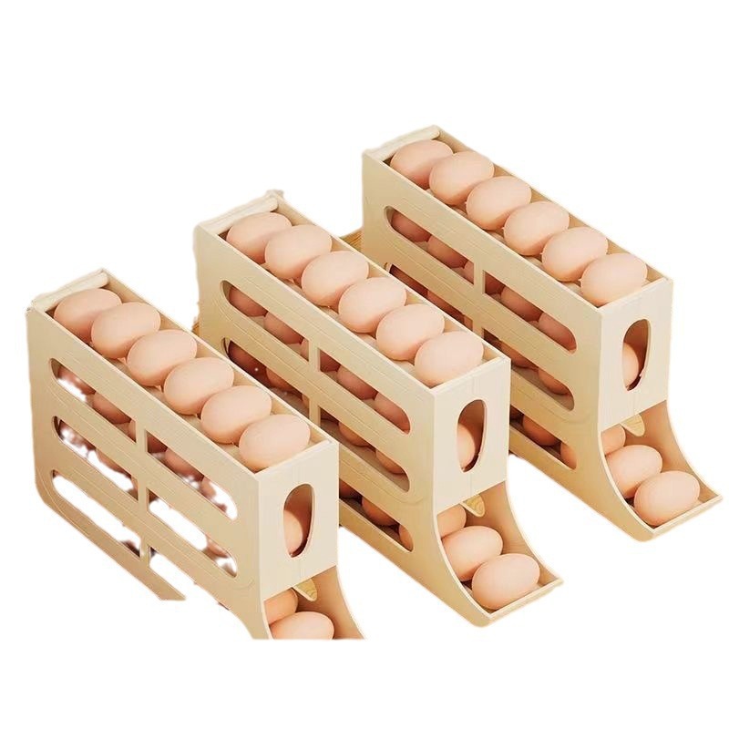 Kitchen egg storage box, four-layer slide type refrigerator egg rack, automatic rolling egg bracket, anti-drop egg box Application Scenario