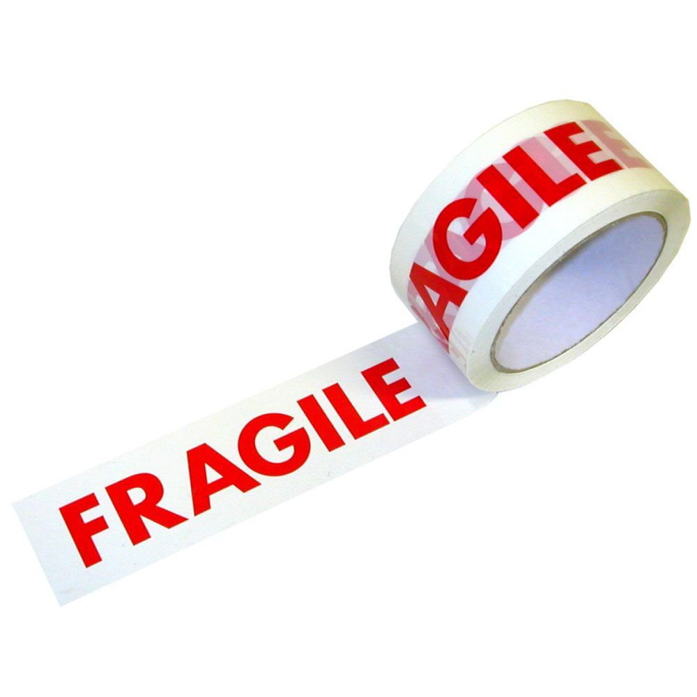 易碎品损胶带警示语白底封箱印字英文Fragile包装打包封口胶布
