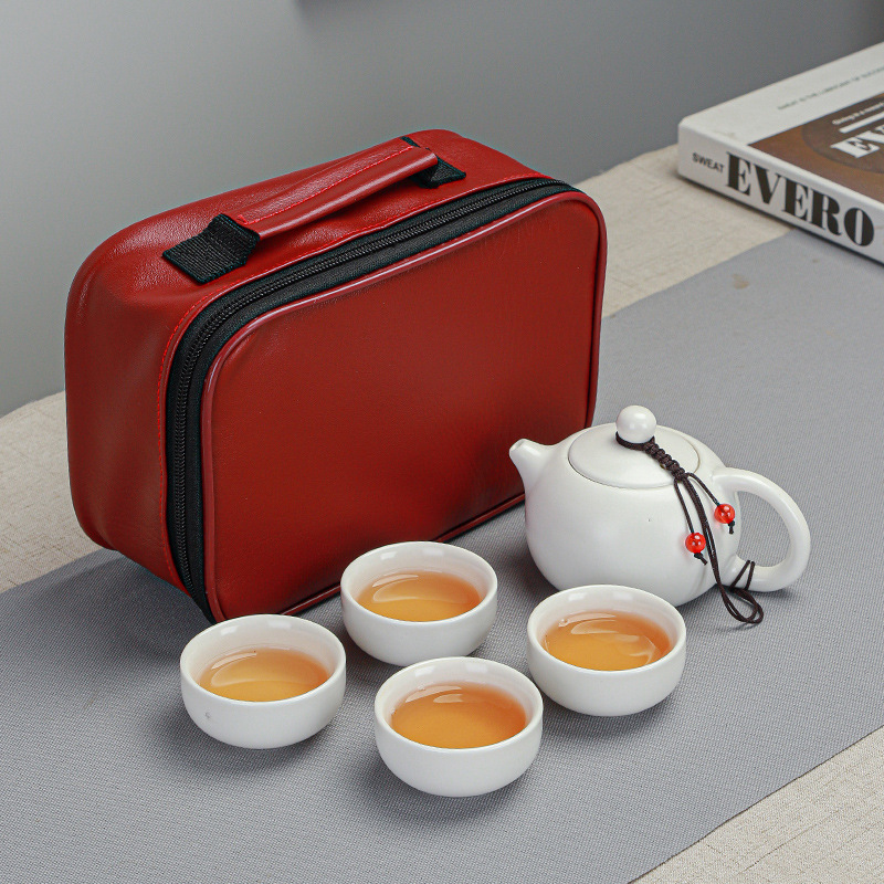 Ceramic travel tea set, portable bag, mini custom logo teapot, tea cups, simple home kung Fu tea tray Application Scenario
