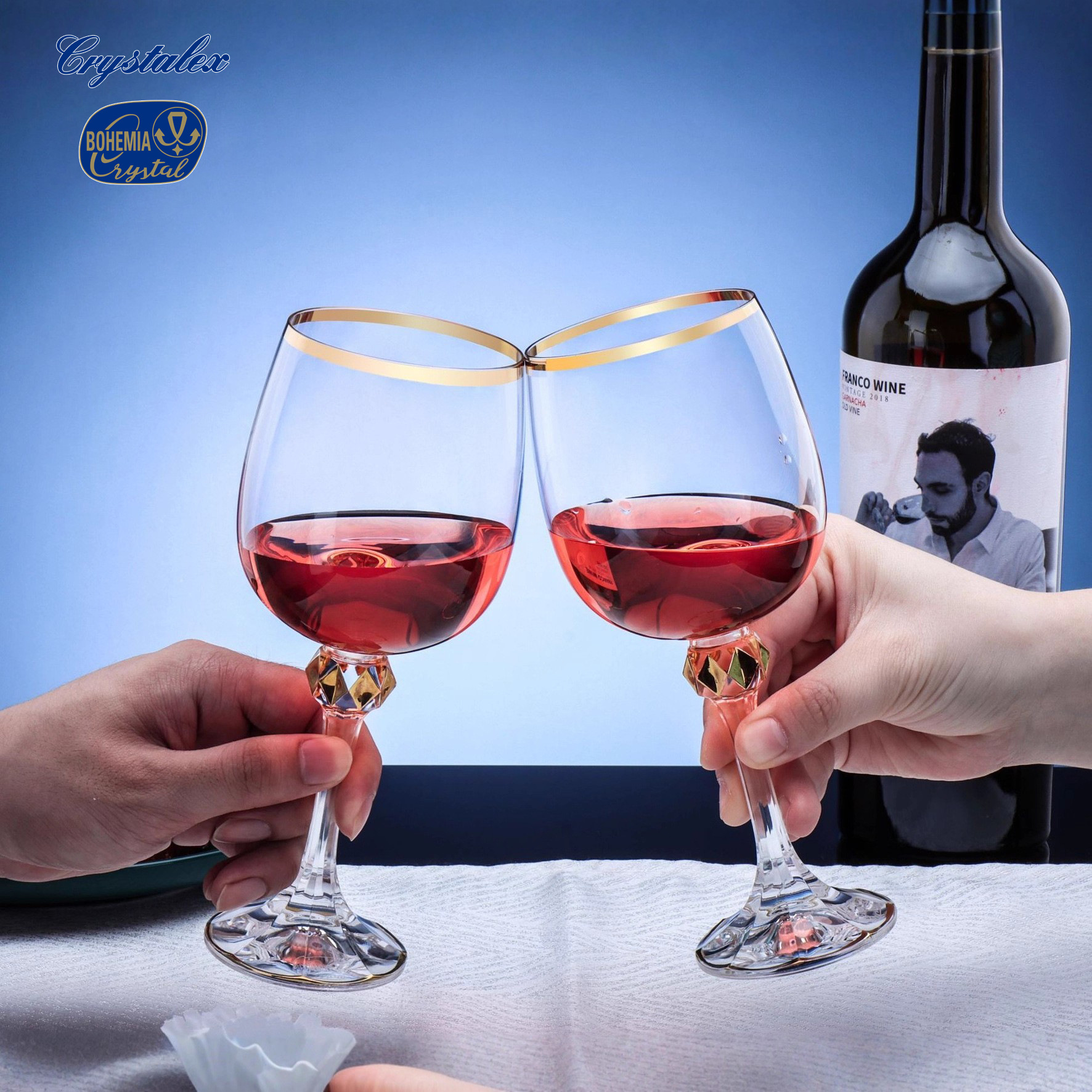 Czech imported lead-free crystal glass with gold-rimmed and silver-edged home wine glasses and highball glasses for red wine, light luxury and retro details Picture