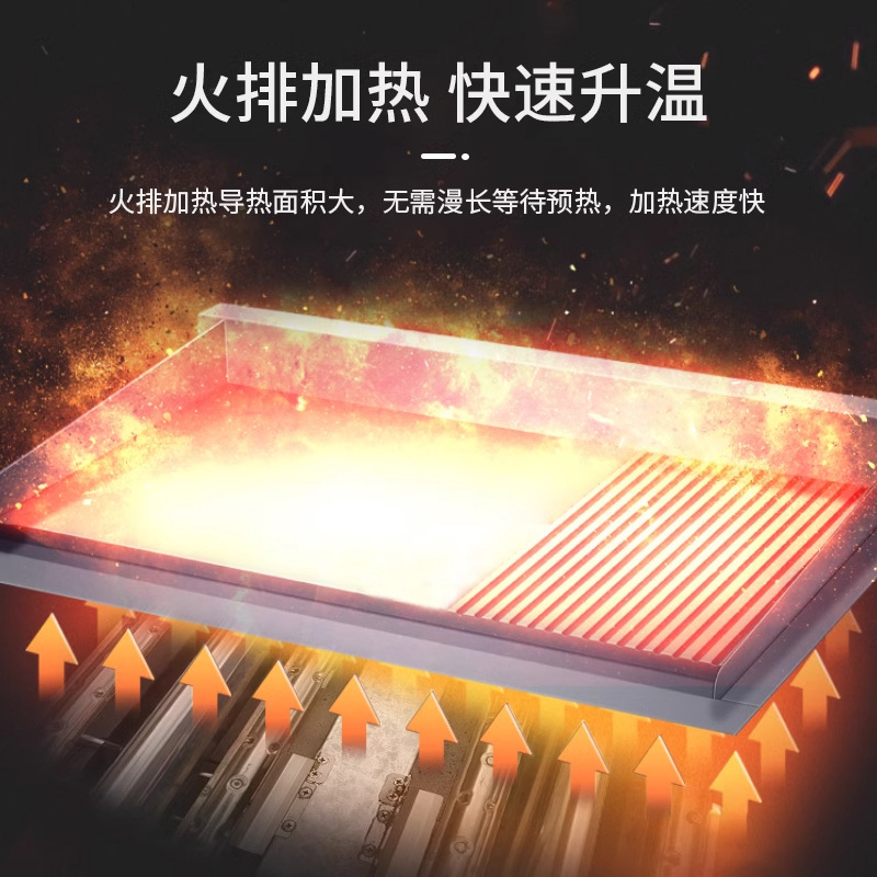 Kaiping Stainless Steel commercial grill machine, multi-functional electric, gas, semi-flat, semi-pit with cabinet base, iron plate grilling and roasting oven Specification image