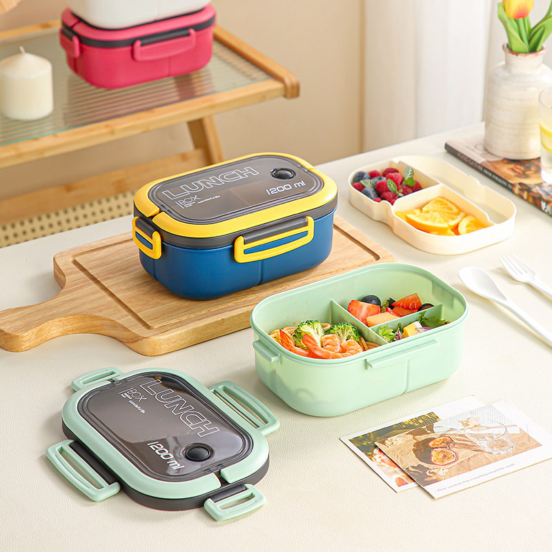 Plastic-sealed student lunch box that can be heated in a microwave oven. Office worker lunch box with compartments, takeout, hand-held, double-layered Application Scenario