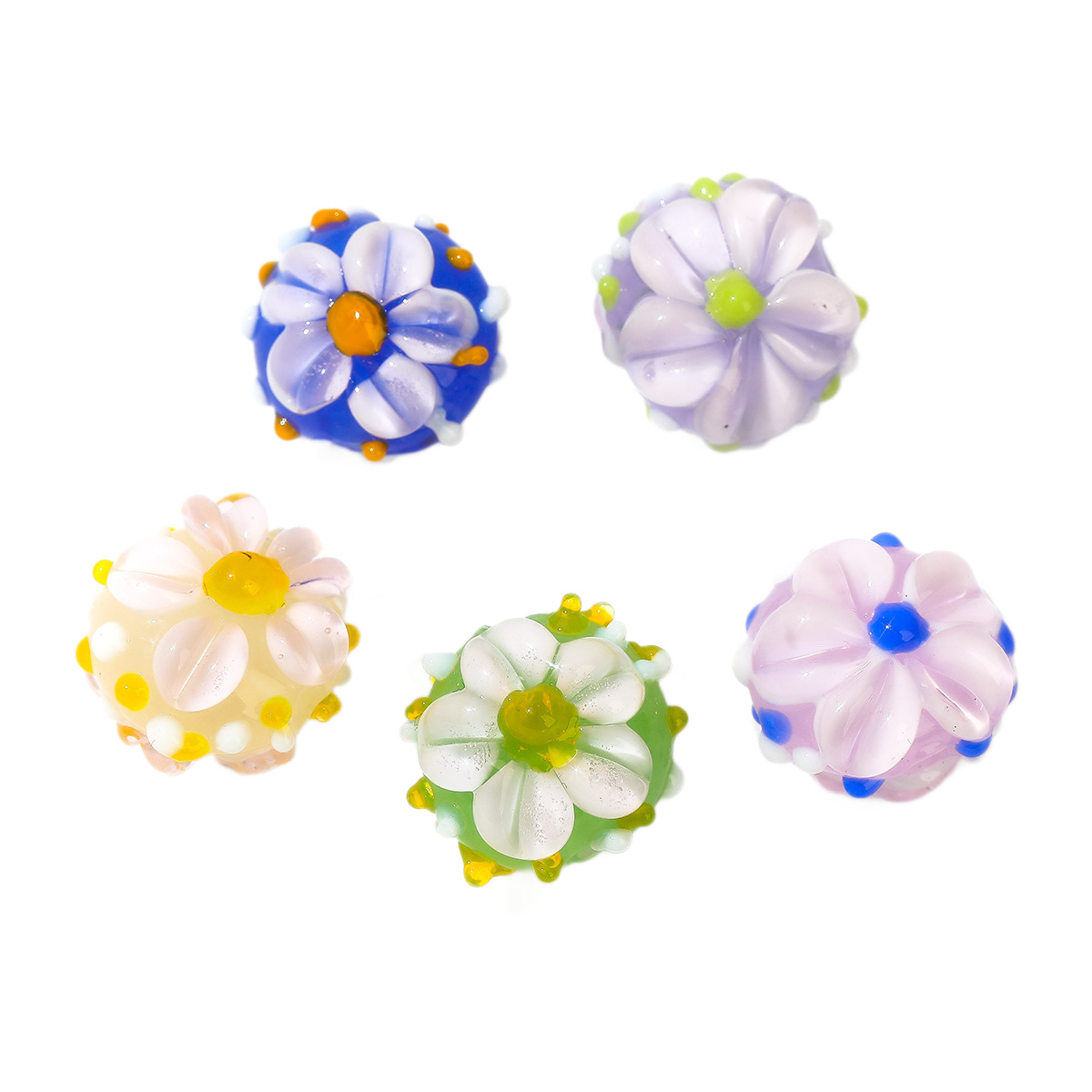 Three-Dimensional Flower-Dotted Flat Round Glass Bead Necklace, Bracelet, Bracelet Diy Accessory, Material Bead, Antique Glass Bead Wholesale, Glass Bead Wholesale, Glass Bead Accessories Item Picture