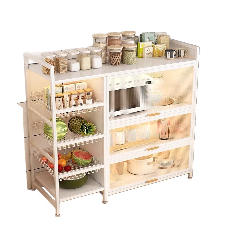Cocina estante multifuncional al suelo canasta multicapa de frutas y verduras almacenamiento de microondas vajilla de almacenamiento gabinete a prueba de polvo Item Picture