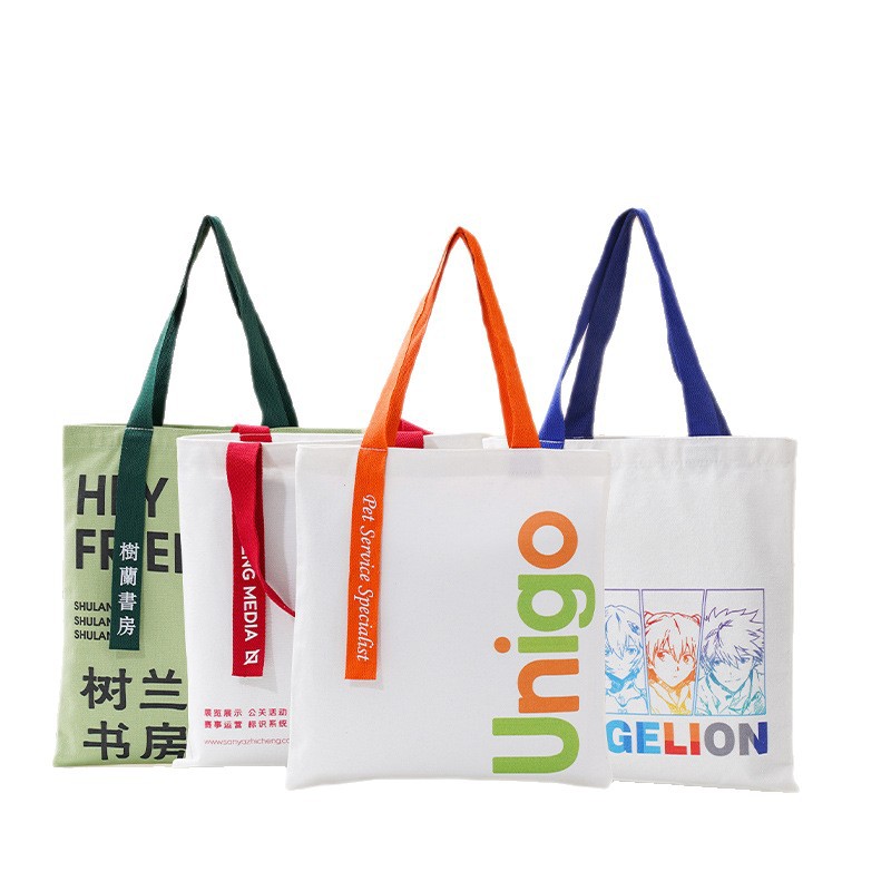 Customized large-capacity hand-held canvas bag for women 2026 new style advertising eco-friendly shopping bag with diagonal cross printed logo Item Picture