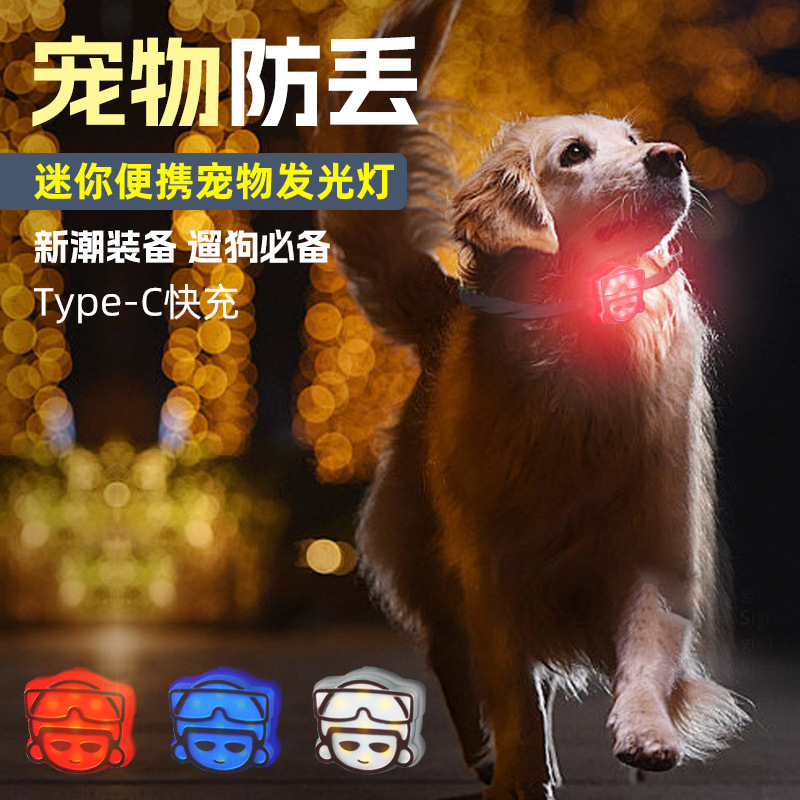 Pet night light dog walking lamp to prevent dogs from getting lost at night, illuminated pendant, charging LED warning, cat and dog flashing night walk Item Picture