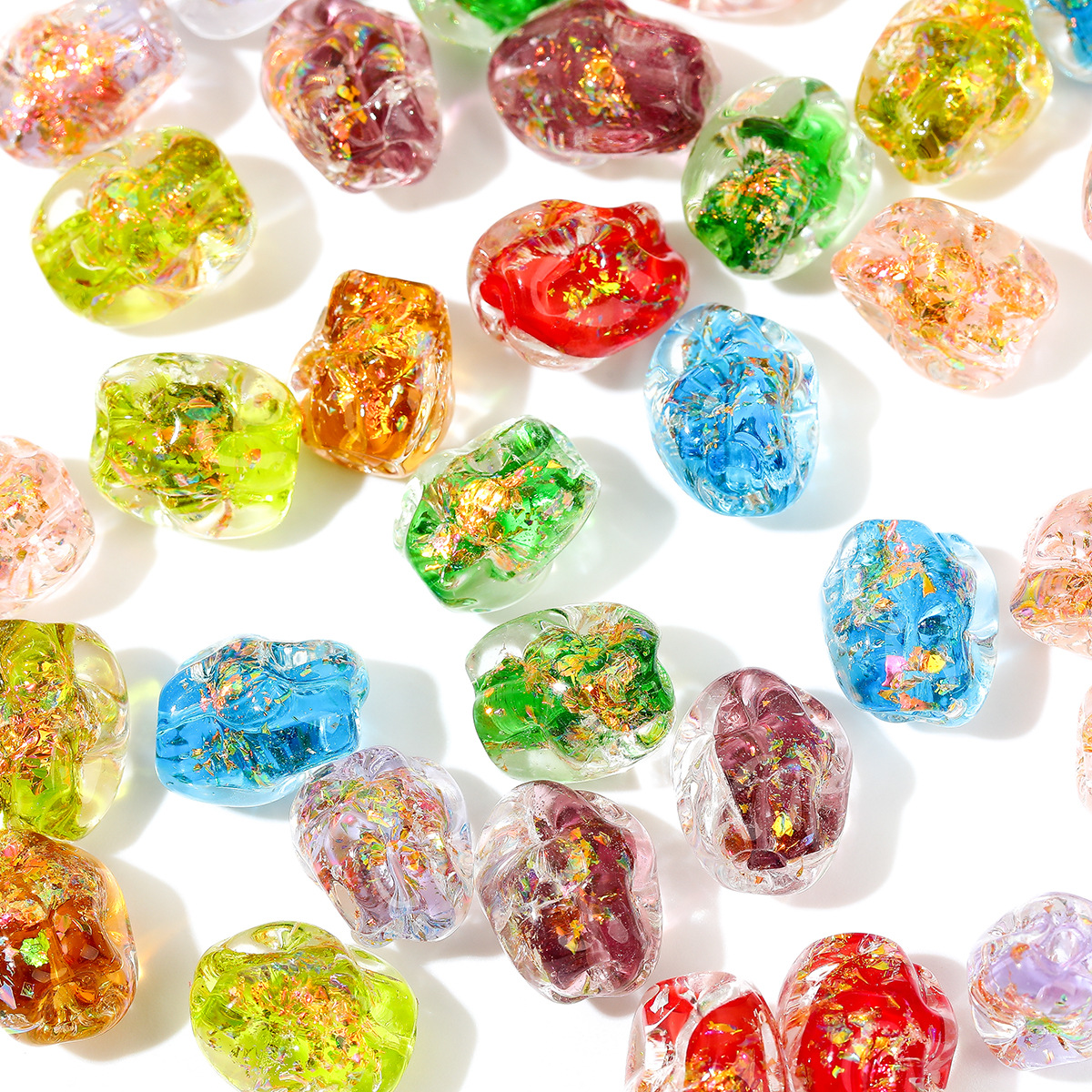 Colorful And Irregular-Shaped Glass Foil Powder Scattered Beads Diy Accessories, String Beads, Cultural Play Jewelry Accessories, Glass Bead Jewelry Earrings Diy Set, Universal Accessories