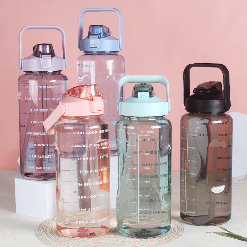 2000ml large-capacity plastic water bottle for sports, gym large-bellied cup, straw, space cup, water bottle, tonton cup