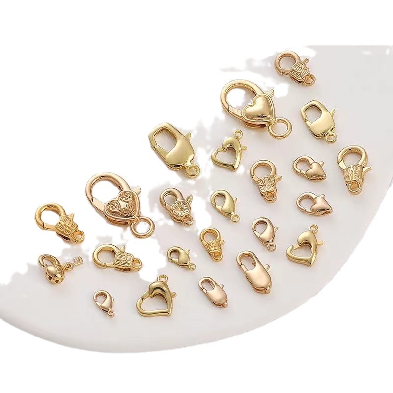 diy copper-plated 18K real gold handcrafted special-shaped lobster clasp accessories wholesale color-preserving keychains, beaded bracelets Item Picture