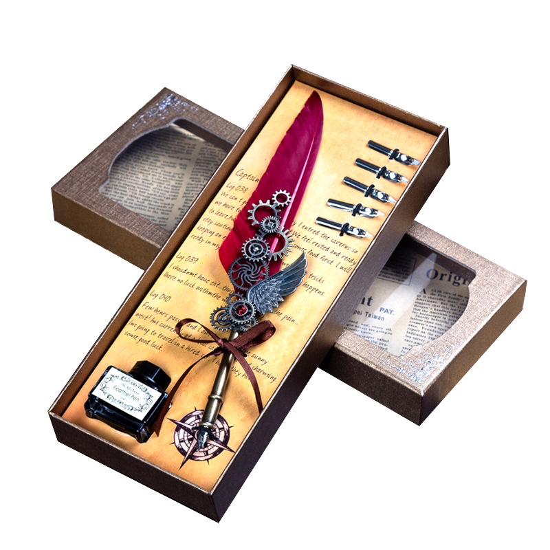Blue Peacock Mechanical Punk Style Wing Pen Dip Pen Ink Advertising Gift Pen Quill Pen Set Customized Item Picture