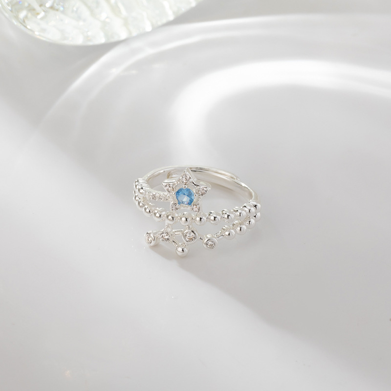 柏伶饰品新品轻奢海盐蓝星星戒指女小众设计感中古风个性开口指环产品图