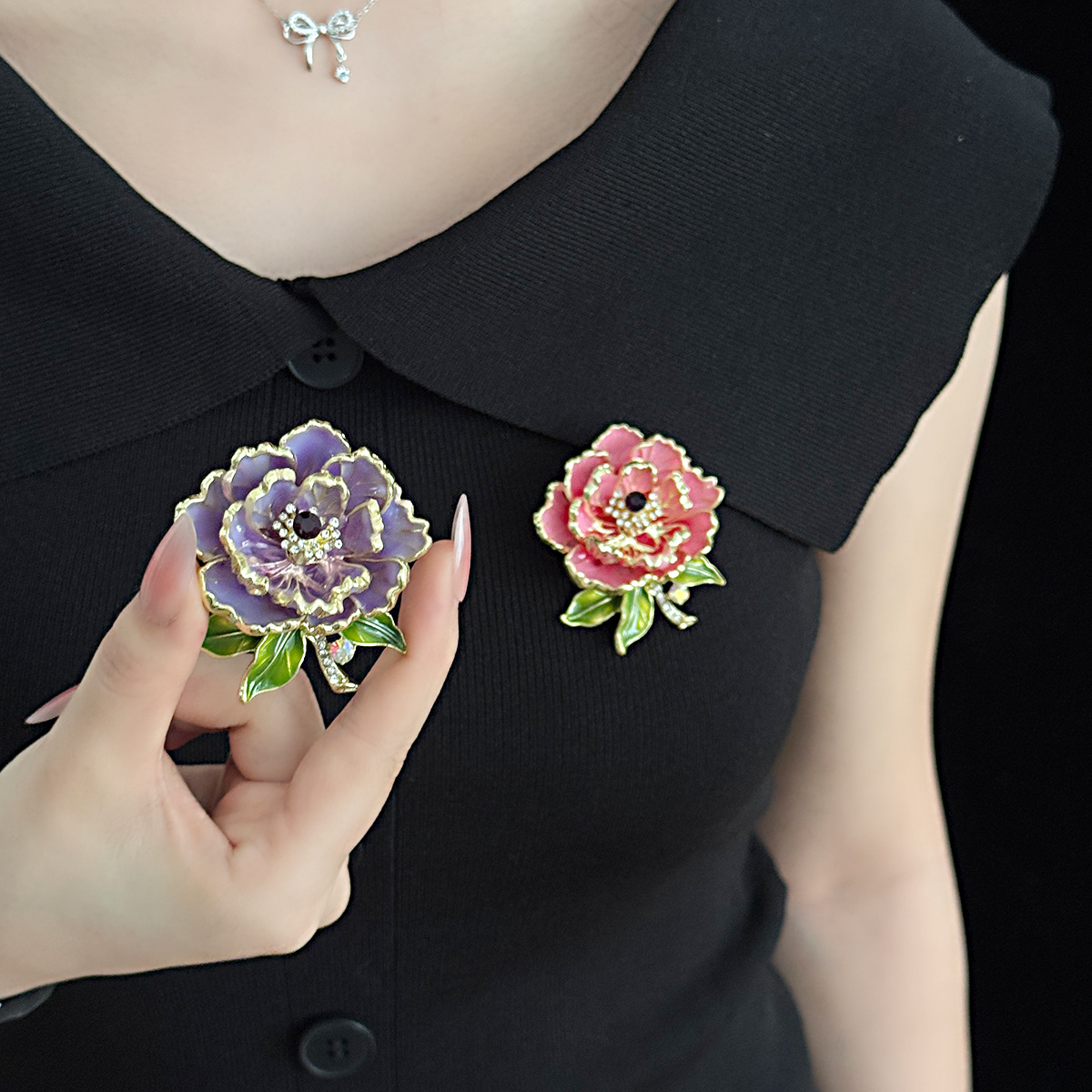 High-end peony flower exquisite brooch, Chinese-style classical brooch, elegant brooch, flower cheongsam and Hanfu accessories details Picture