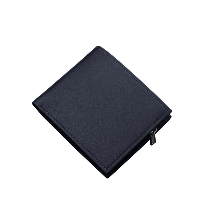 跨境外贸钱包短款男士加厚男款钱夹带拉链多卡位男皮夹男式时尚白底实物图