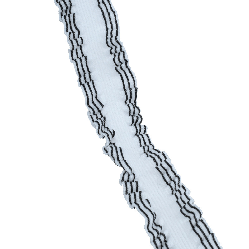 2cm双向织纹褶皱布木耳花边带条纹diy袜子娃衣裙边装饰弹力松紧带白底实物图
